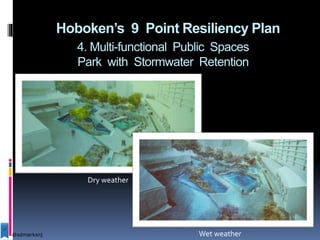 Hoboken’s 9 Point Resiliency Plan
4. Multi-functional Public Spaces
Park with Stormwater Retention
Dry weather
Wet weather@sdmarksnj
 