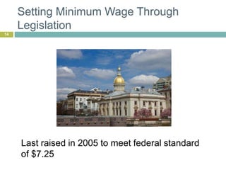 Setting Minimum Wage Through
Legislation
14
Last raised in 2005 to meet federal standard
of $7.25
 