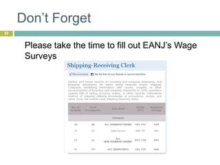 Don’t Forget
29
Please take the time to fill out EANJ’s Wage
Surveys
 