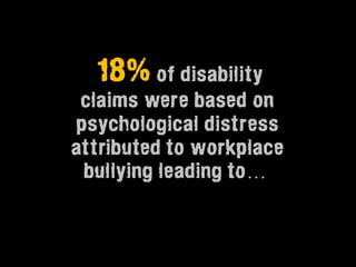 18% of disability
 claims were based on
 psychological distress
attributed to workplace
  bullying leading to…
 