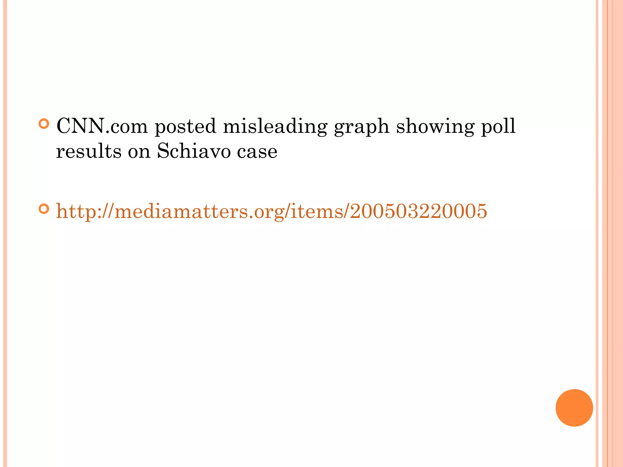  CNN.com posted misleading graph showing poll
results on Schiavo case
 http://mediamatters.org/items/200503220005
 
