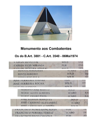 Monumento aos Combatentes
Os do B.Art. 3881 - C.Art. 3540 - 06Mai1974
 
