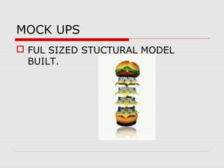 MOCK UPS
 FUL SIZED STUCTURAL MODEL
BUILT.
 