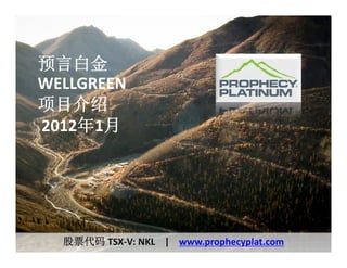 预言白金
WELLGREEN
项目介绍
2012年1月




  股票代码 TSX‐V: NKL    |    www.prophecyplat.com
 