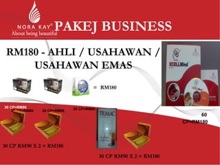 RM180 - AHLI / USAHAWAN / USAHAWAN EMAS 20 CP=RM60 30 CP=RM90 60 CP=RM180 PAKEJ BUSINESS  20 CP=RM60 20 CP=RM60 RM180  =  30 CP RM90 X 2 = RM180 30 CP RM90 X 2 = RM180 