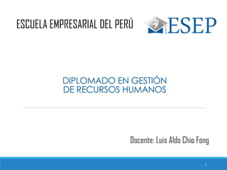 DIPLOMADO EN GESTIÓN
DE RECURSOS HUMANOS
ESCUELA EMPRESARIAL DEL PERÚ
Docente: Luis Aldo Chio Fong
1
 