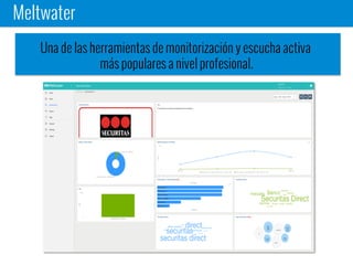 Meltwater
Una de las herramientas de monitorización y escucha activa
más populares a nivel profesional.
 