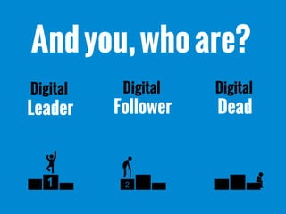 Digital
Leader
Digital
Follower
Digital
Dead
Andyou,whoare?
2
 