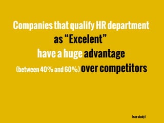 CompaniesthatqualifyHRdepartment
as“Excelent”
haveahugeadvantage
(between40%and60%)overcompetitors
(seestudy)
 