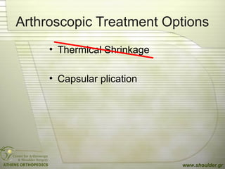 Arthroscopic Treatment Options
• Thermical Shrinkage
• Capsular plication
www.shoulder.gr
 