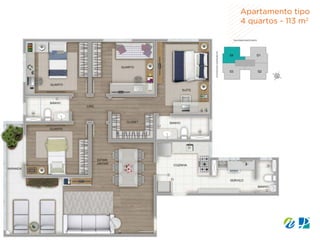 Apartamento tipo
4 quartos - 113 m2
 