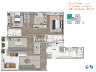 Apartamento tipo
4 quartos - variação
sala ampliada - 113 m2
²
 