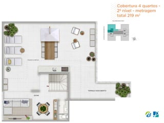 Cobertura 4 quartos -
2º nível - metragem
total 219 m2
 