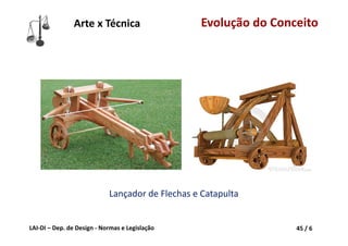 LAI‐DI – Dep. de Design ‐ Normas e Legislação 45 / 6
Arte x Técnica
Lançador de Flechas e Catapulta
Evolução do Conceito
 