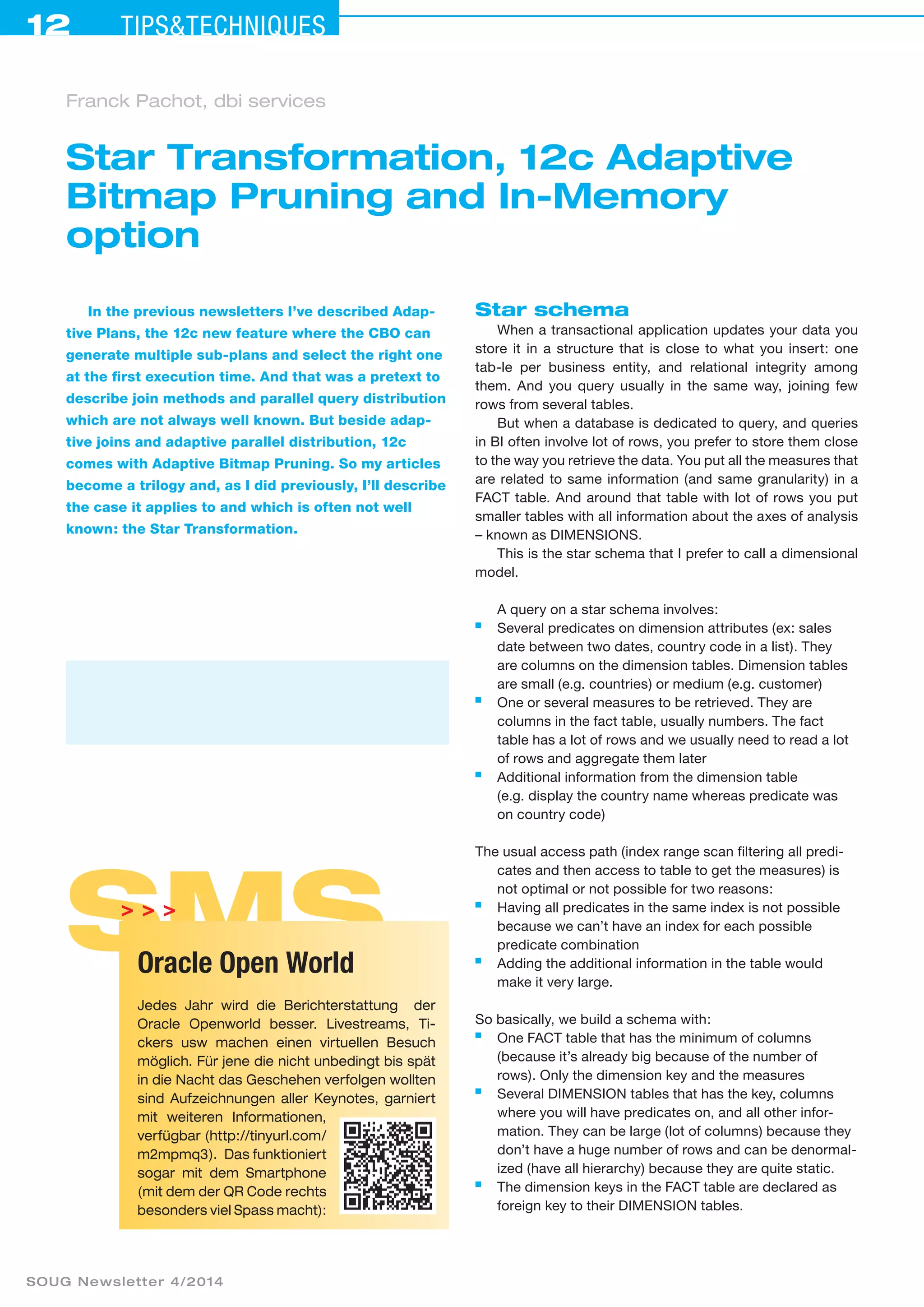 Star Transformation, 12c Adaptive Bitmap Pruning and In-Memory option | PDF