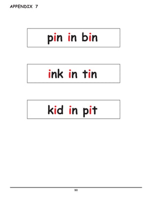 90
pin in bin
ink in tin
kid in pit
APPENDIX 7
 