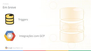 Firebase 
Em breve 
Triggers 
Integrações com GCP 
 