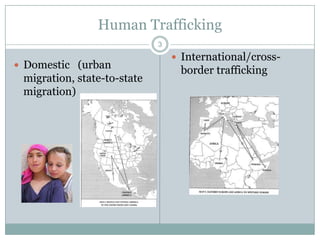 Human Trafficking
                             3
                                  International/cross-
 Domestic (urban
                                  border trafficking
 migration, state-to-state
 migration)
 
