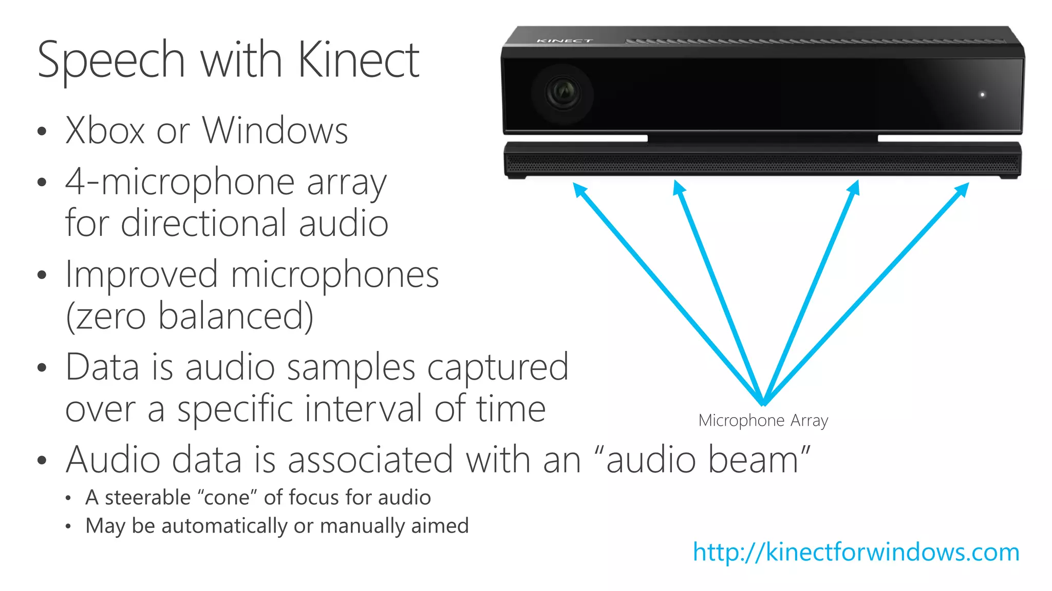 Microphone Array
http://kinectforwindows.com
 