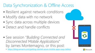 ▪
▪
▪
▪
▪
▪ https://blog.xamarin.com/getting-started-azure-mobile-apps-easy-tables/
Data Synchronization & Offline Access
 