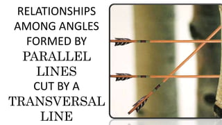 RELATIONSHIPS
AMONG ANGLES
FORMED BY
PARALLEL
LINES
CUT BY A
TRANSVERSAL
LINE
 