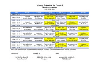 NLC 2024 Schedule for Intervention Camps | PDF