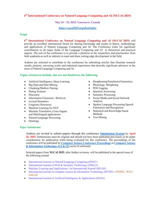 Call for Papers - 6th International Conference on Natural Language ...
