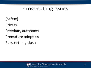 Cross-cutting issues [Safety] Privacy Freedom, autonomy Premature adoption Person-thing clash 