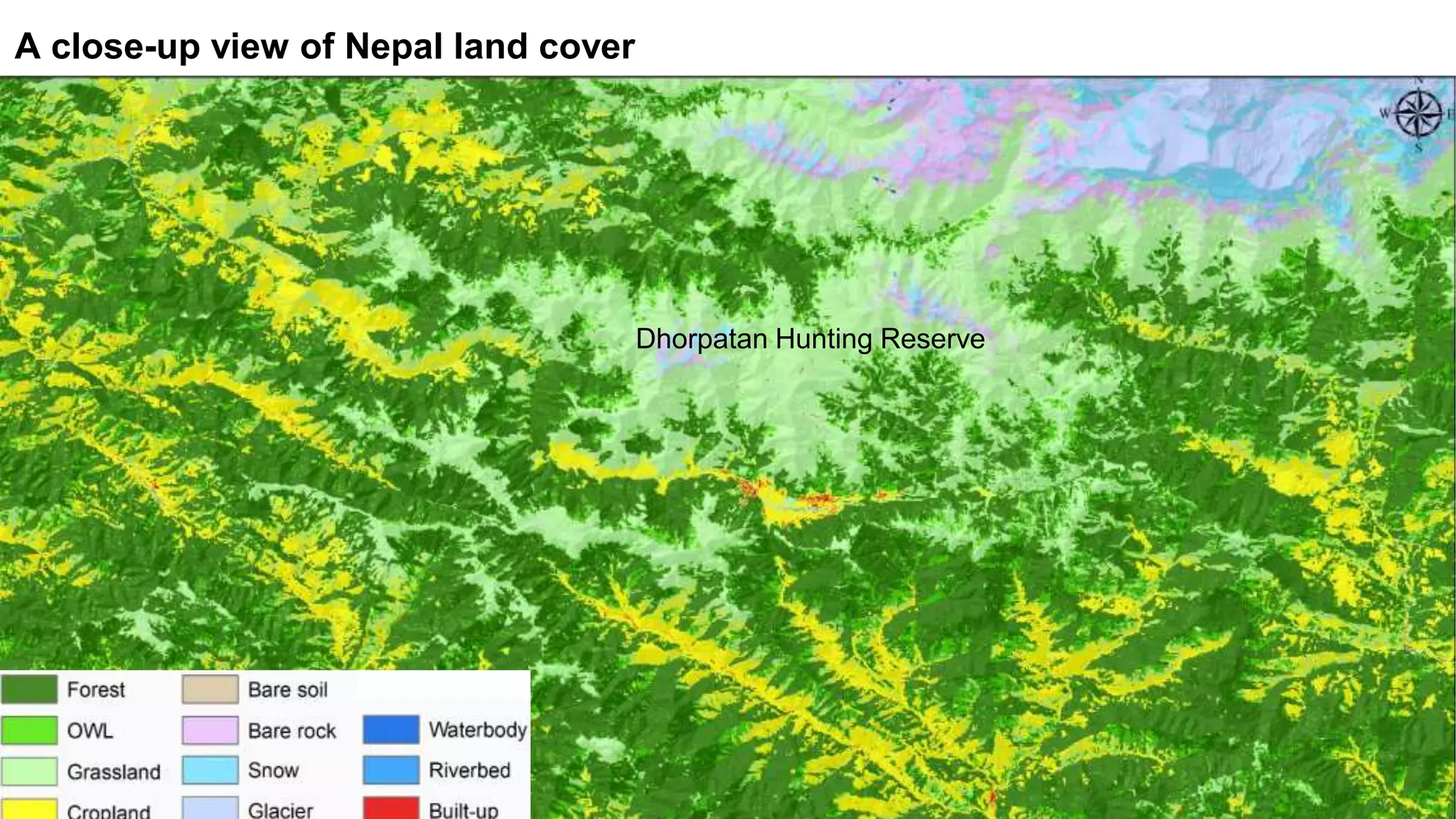 A close-up view of Nepal land cover
Dhorpatan Hunting Reserve
 