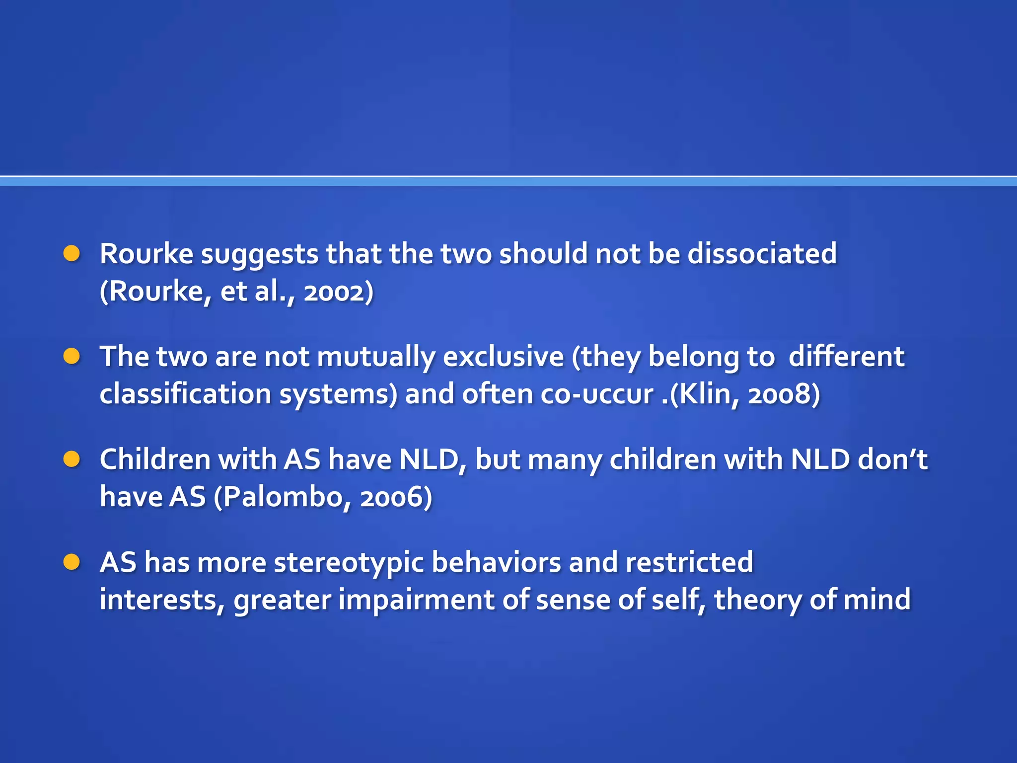 Theory of MindChildren with NLD:Have difficulty with reciprocal exchangesAre socially immatureAre argumentative & socially disruptiveHave difficulty maintaining friendshipsAre often rejected by their peers