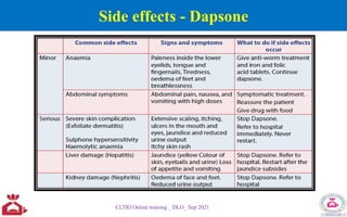 Side effects - Dapsone
CLTRI Online training _ DLO_ Sep 2021
 