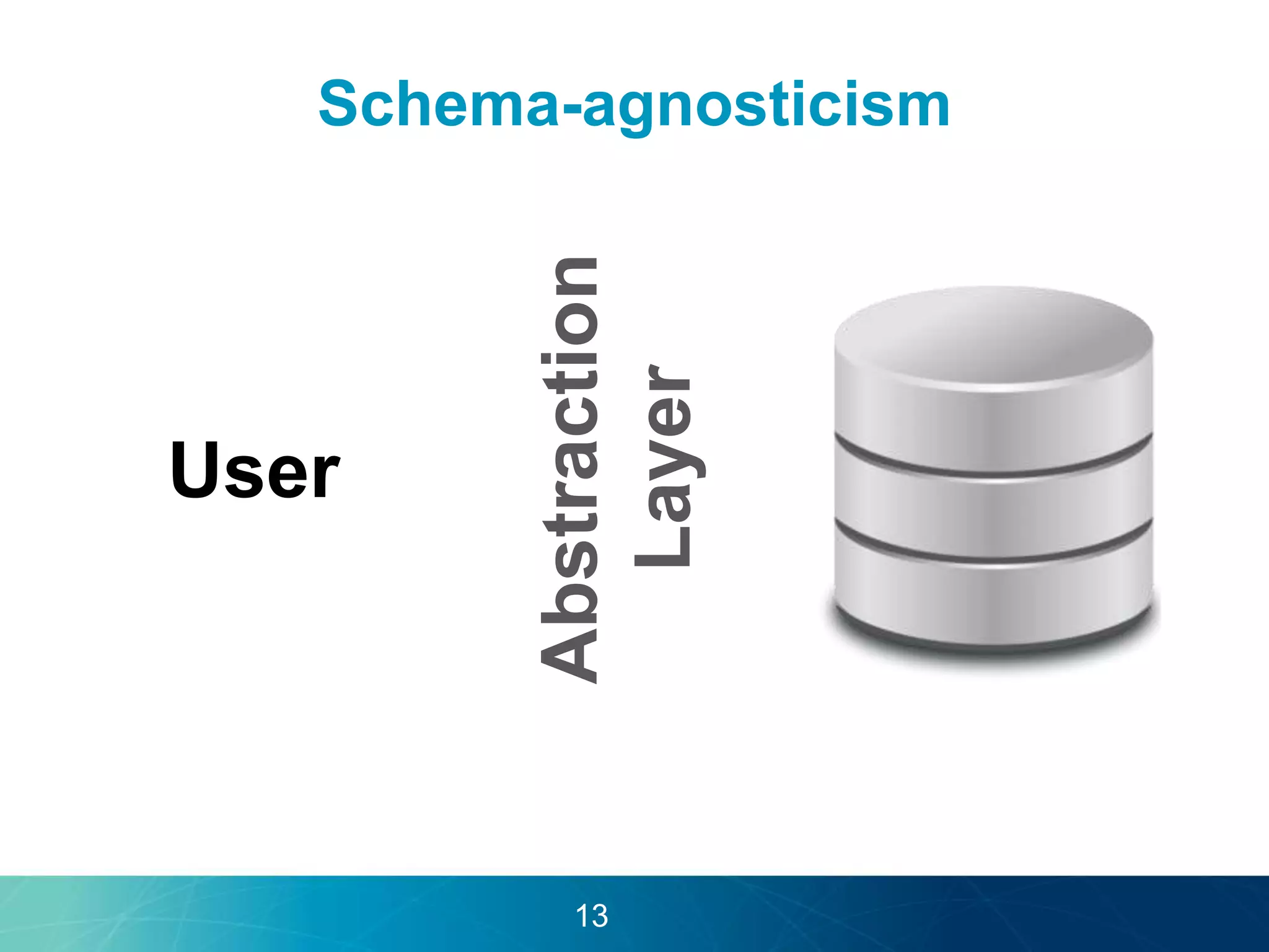Schema-agnosticism 
Abstraction 
Layer 
User 
13 
 