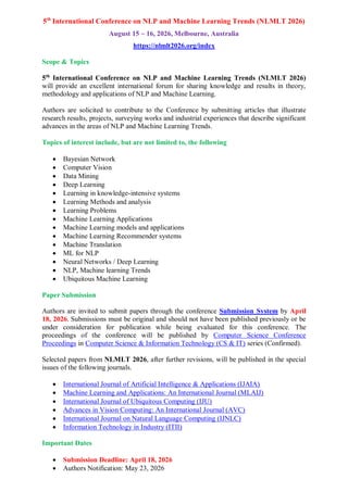 5th International Conference on NLP and Machine Learning Trends (NLMLT ...