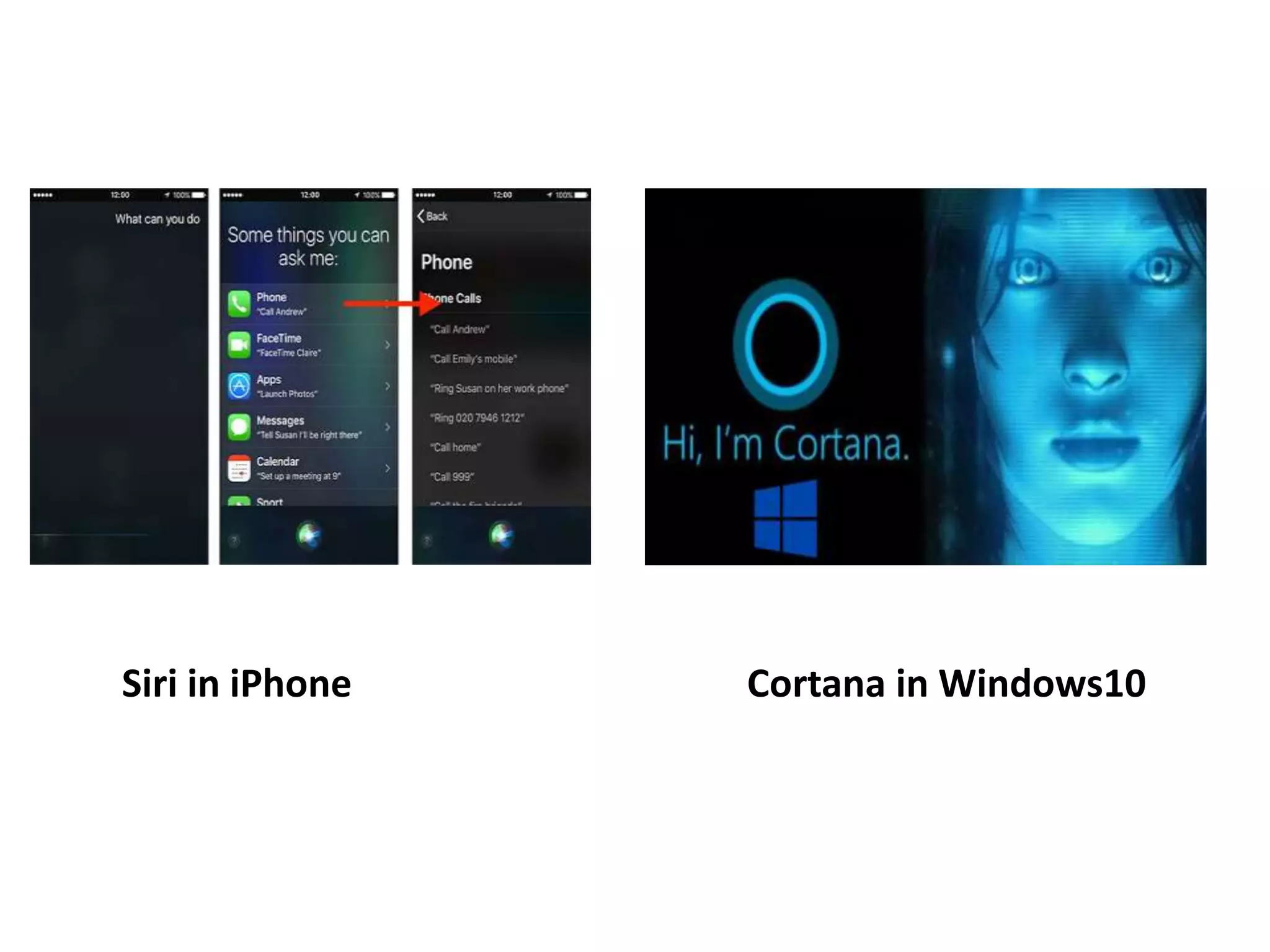 Siri in iPhone Cortana in Windows10
 