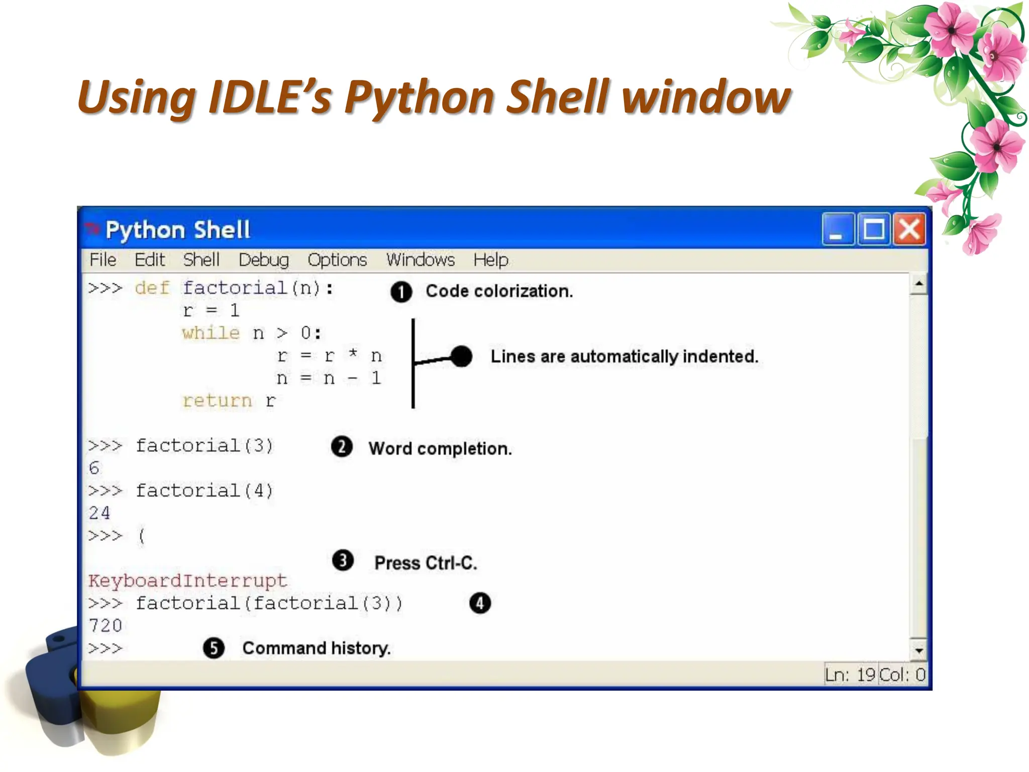 Using IDLE’s Python Shell window 