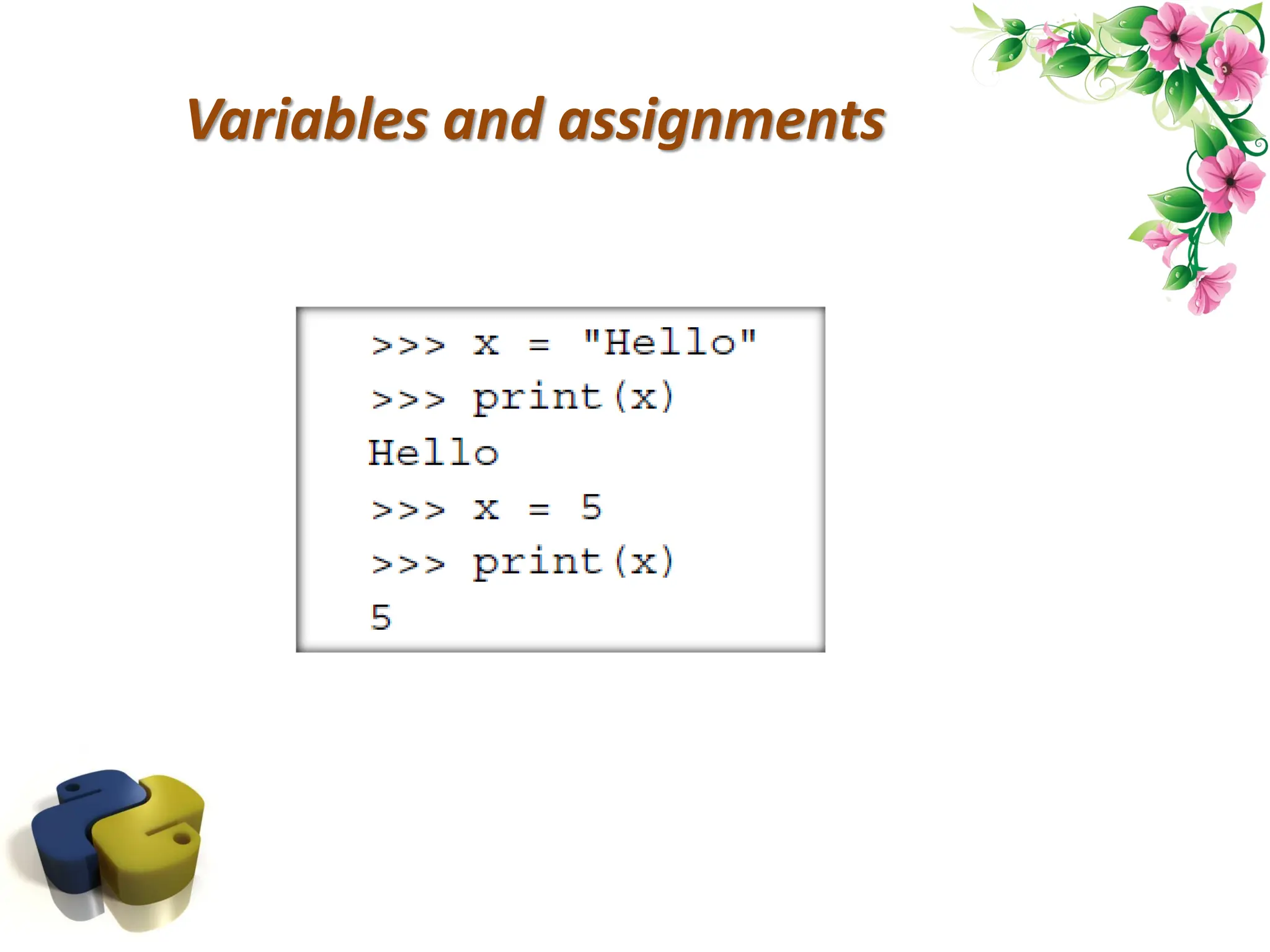 Variables and assignments 