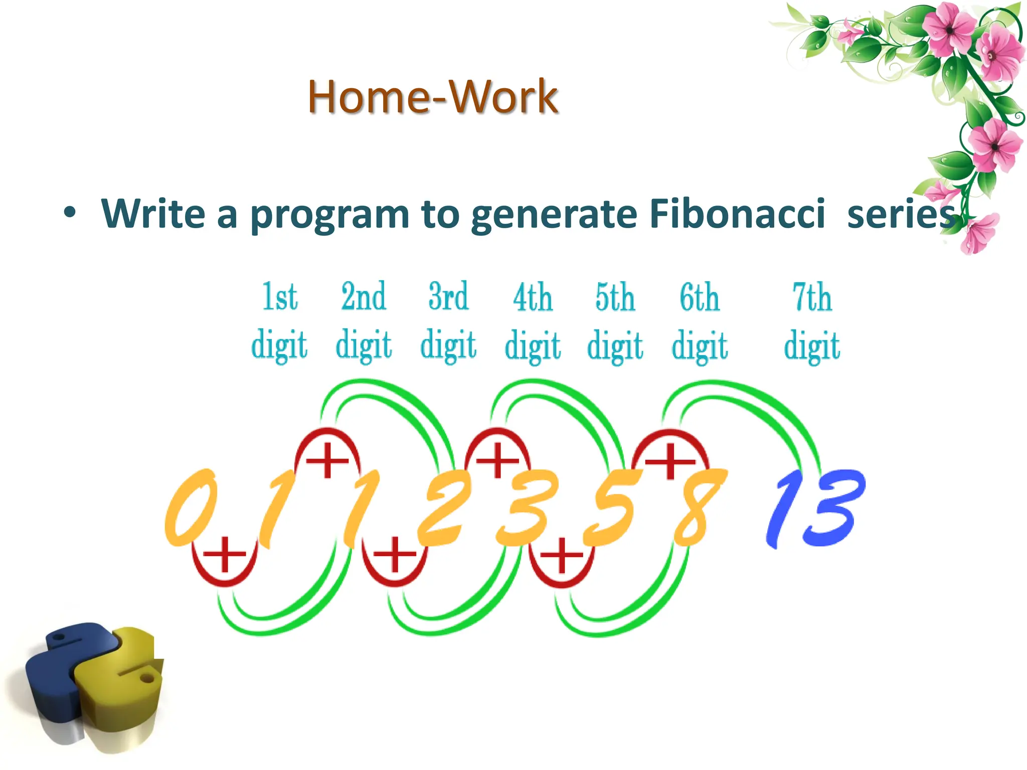 Home-Work • Write a program to generate Fibonacci series 