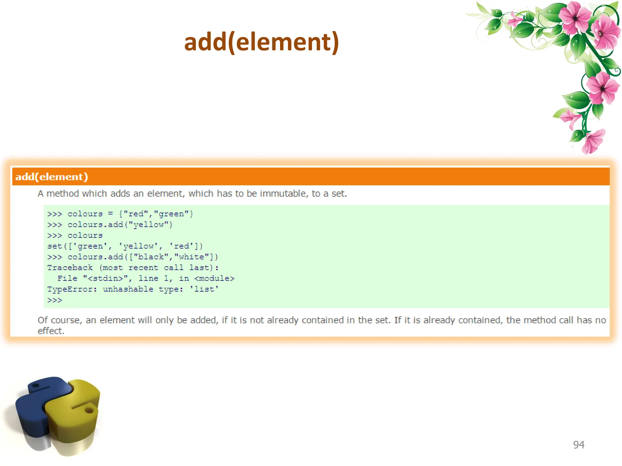 add(element) 94 