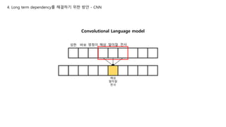 Convolutional Language model
성한 바보 멍청이 해삼 말미잘 천사
4. Long term dependency를 해결하기 위한 방안 - CNN
해삼
말미잘
천사
 