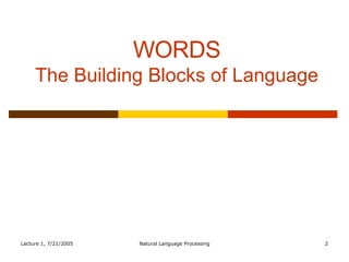 WORDS The Building Blocks of Language 