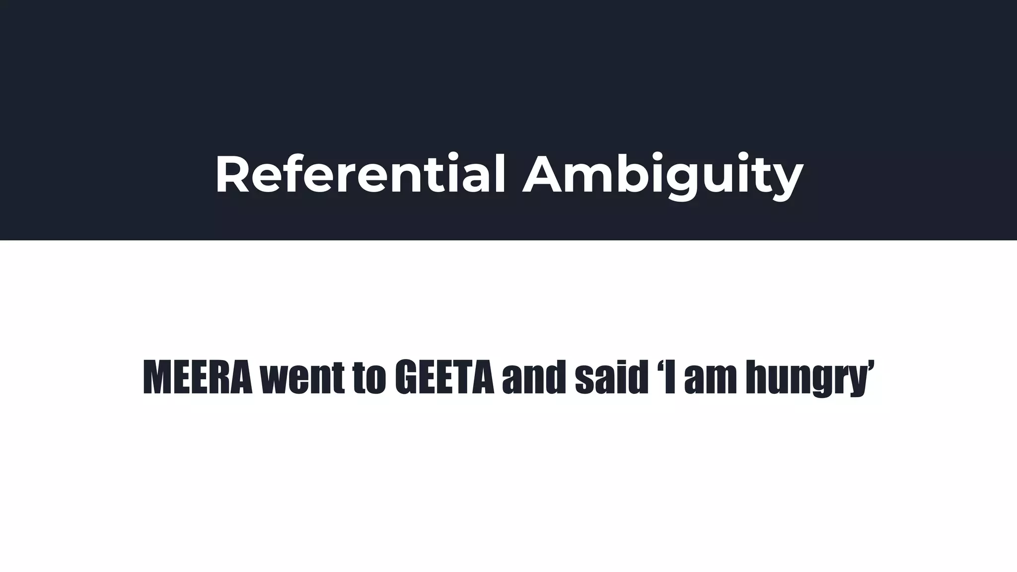 Referential Ambiguity
MEERA went to GEETA and said ‘I am hungry’