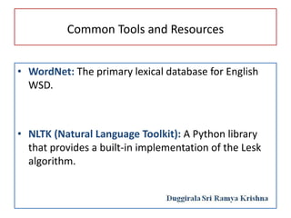 Lesk Algorithm Nlp UNIT-IV FOR NATURAL LANGUAGE PROCESSING (AI & ML) COMPLETE PRESENTATION ...