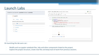Launch Labs
On launching the lab users can :
- Modify and run jupyter notebook files, labs and other components linked to the project.
- Explore the project structure, create new files and keep track of work from previous sessions.
 