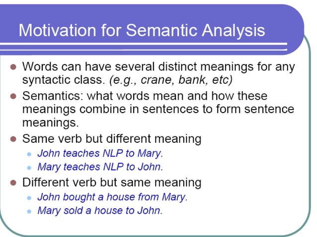 Semantic Analysis Natural Language Processing | PPT
