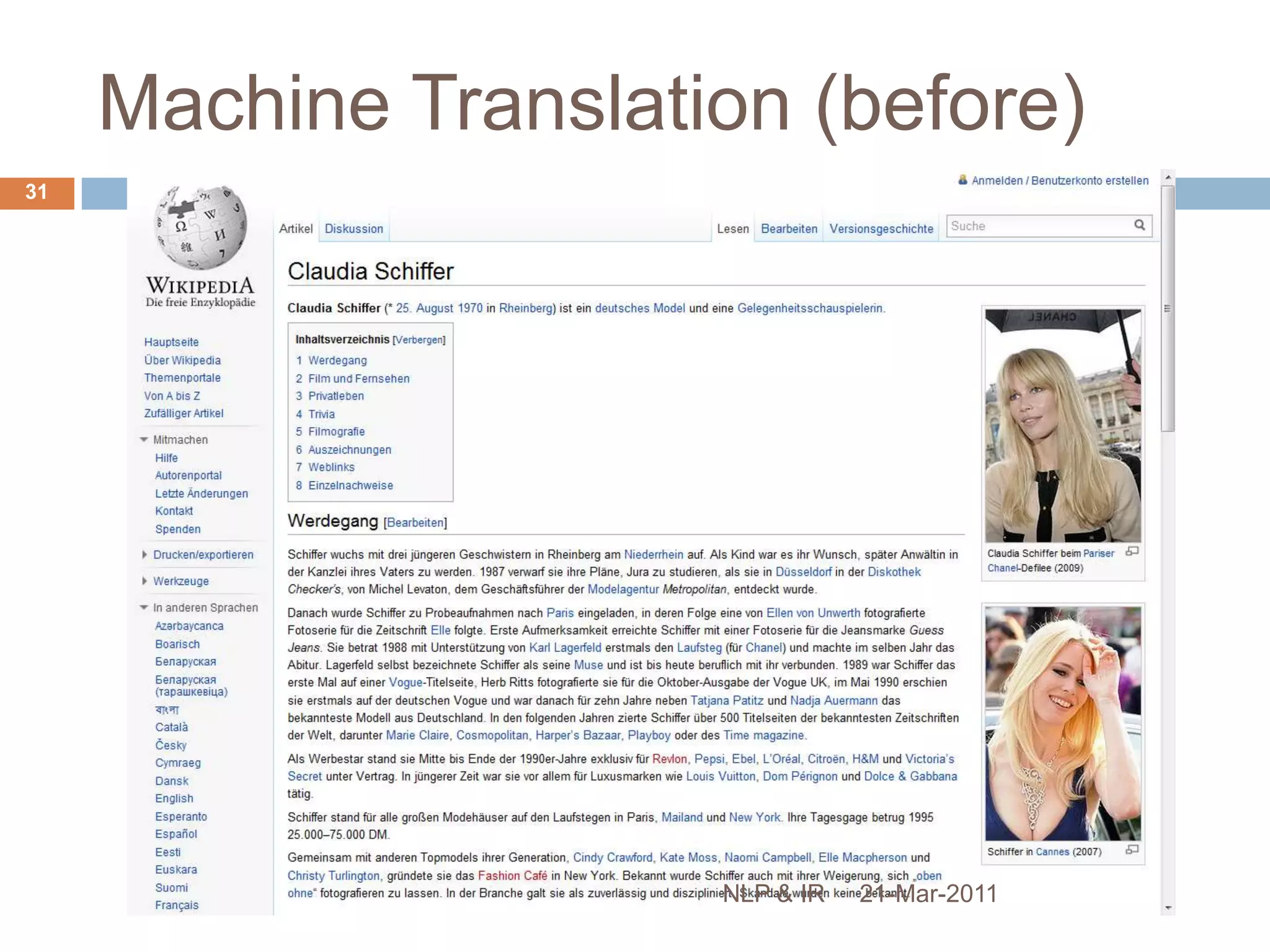 NER (Newssift Example)21-Mar-201130NLP & IR