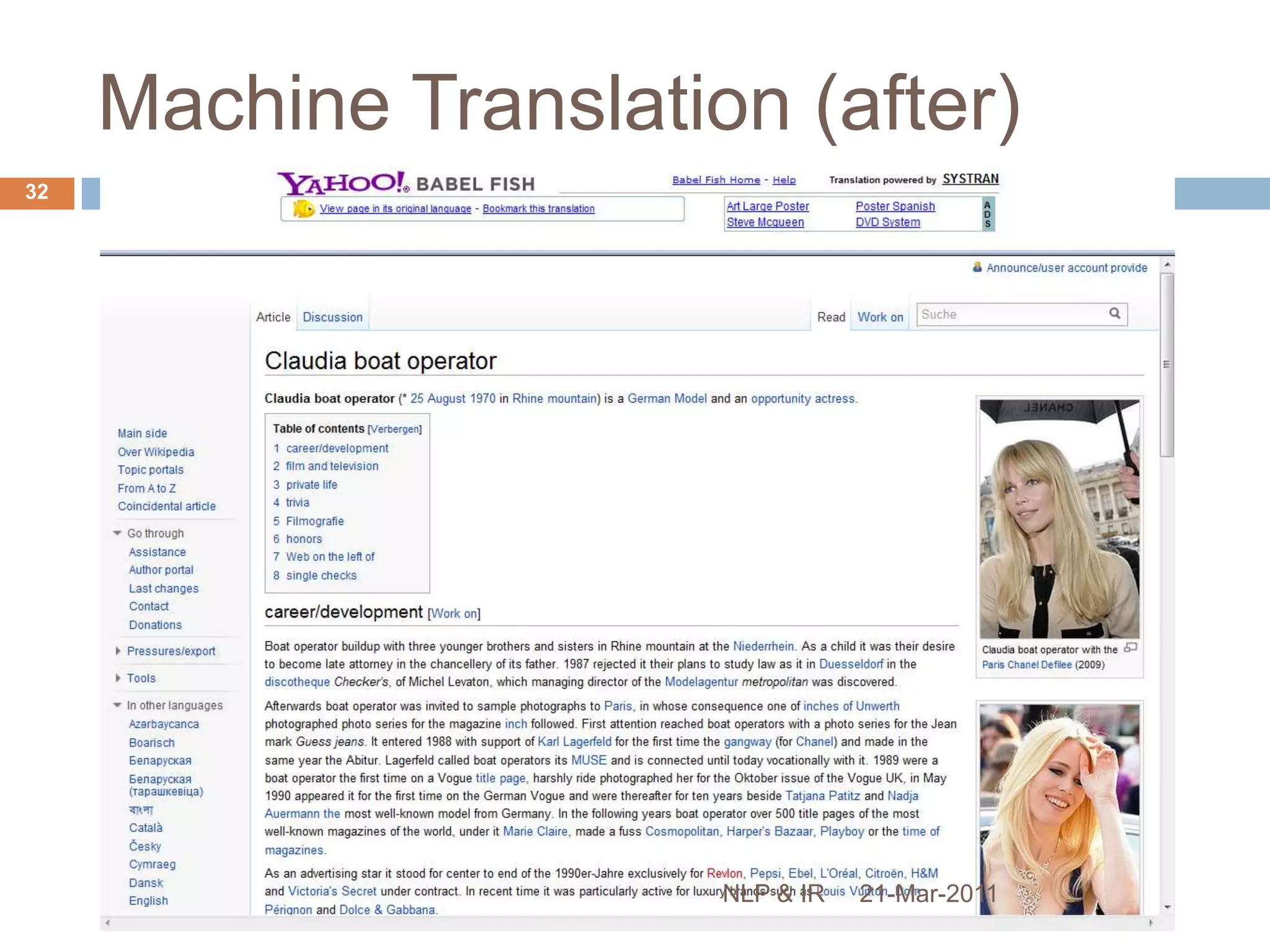 Machine Translation (before)21-Mar-201131NLP & IR