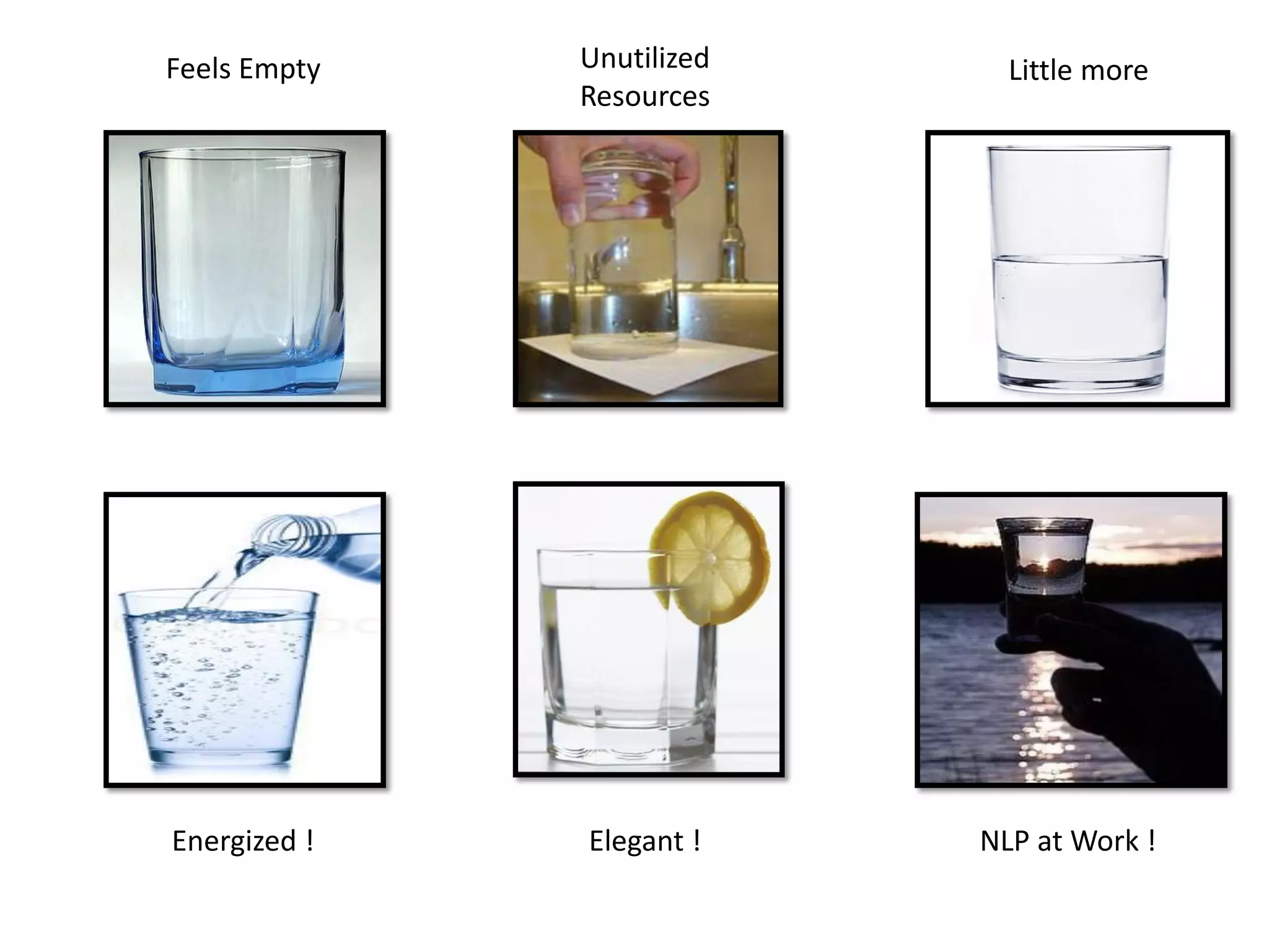 Feels Empty   Unutilized     Little more
              Resources




Energized !   Elegant !    NLP at Work !
 