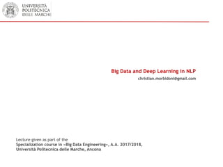 Big Data Analytics course: Named Entities and Deep Learning for NLP