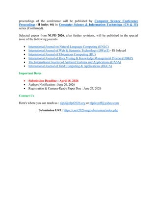Call for Papers: 7th International Conference on NLP & Big Data (NLPD ...