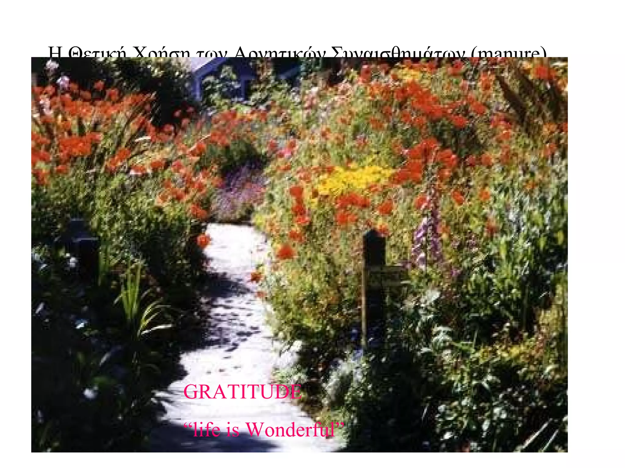 Η Θετική Χρήση των Αρνητικών Συναισθημάτων ( manure) GRATITUDE  “ life is Wonderful” 